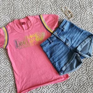 Levi's retro neon pink t-shirt and high waist shorts lot s